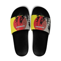 Macedonia Slide Sandals with Howling Wolf and Sunset Forest Design - Wonder Print Shop