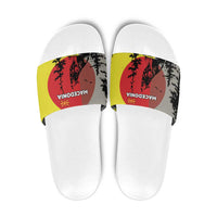 Macedonia Slide Sandals with Howling Wolf and Sunset Forest Design - Wonder Print Shop