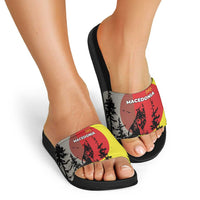 Macedonia Slide Sandals with Howling Wolf and Sunset Forest Design - Wonder Print Shop