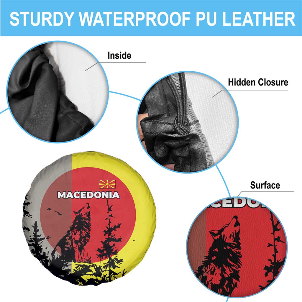 Macedonia Spare Tire Cover with Howling Wolf and Sunset Forest Design - Wonder Print Shop