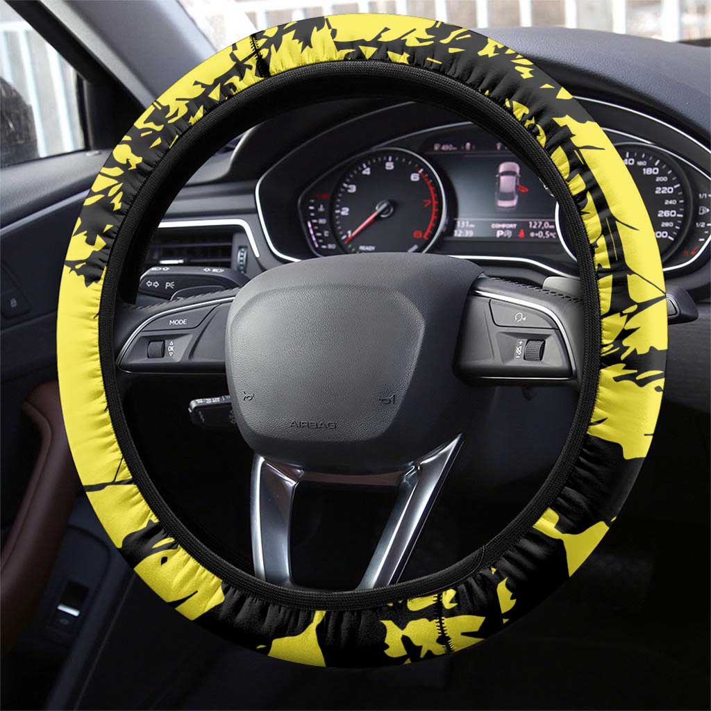 Macedonia Steering Wheel Cover with Howling Wolf and Sunset Forest Design - Wonder Print Shop