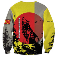 Macedonia Sweatshirt with Howling Wolf and Sunset Forest Design - Wonder Print Shop