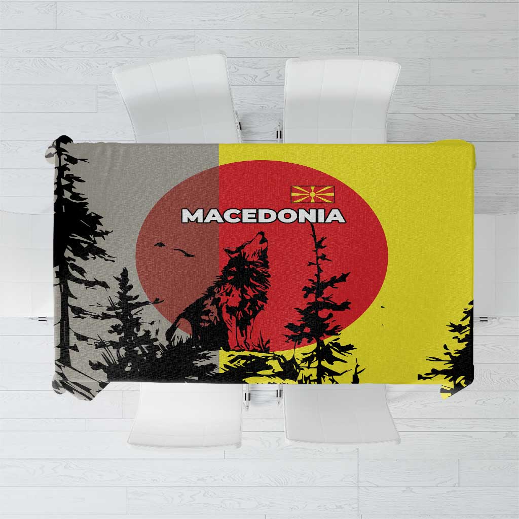 Macedonia Tablecloth with Howling Wolf and Sunset Forest Design - Wonder Print Shop