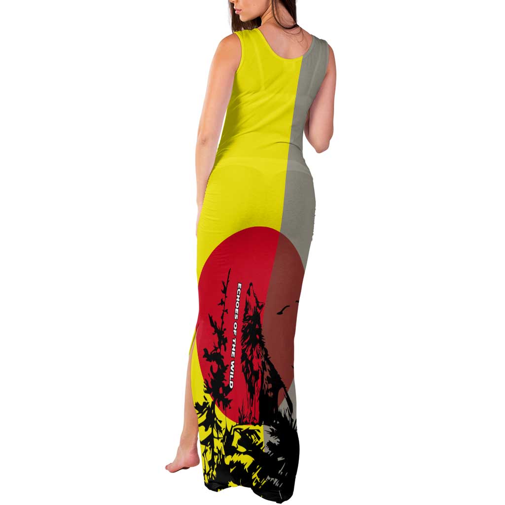 Macedonia Tank Maxi Dress with Howling Wolf and Sunset Forest Design - Wonder Print Shop