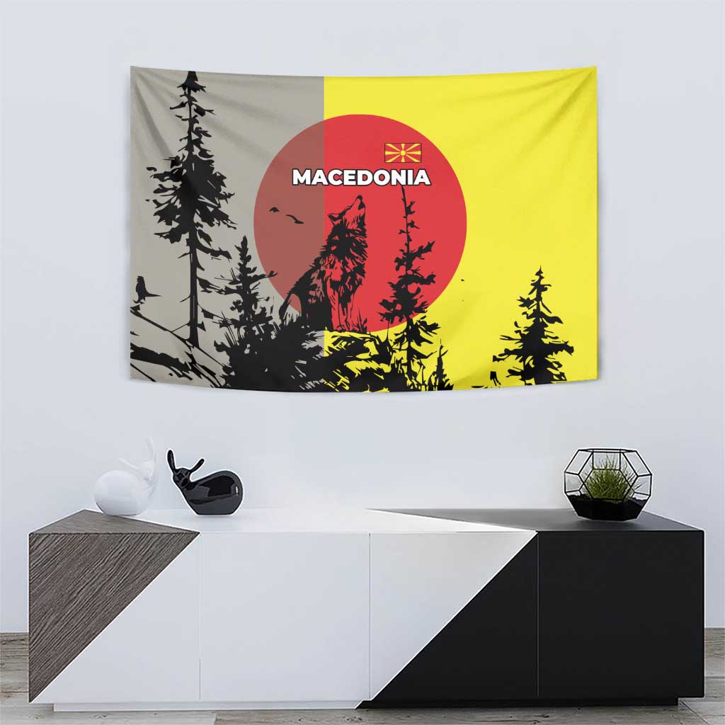 Macedonia Tapestry with Howling Wolf and Sunset Forest Design - Wonder Print Shop