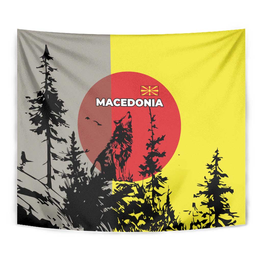 Macedonia Tapestry with Howling Wolf and Sunset Forest Design - Wonder Print Shop
