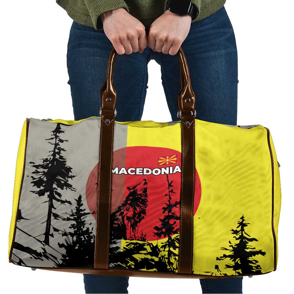 Macedonia Travel Bag with Howling Wolf and Sunset Forest Design - Wonder Print Shop