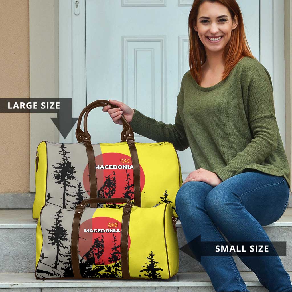 Macedonia Travel Bag with Howling Wolf and Sunset Forest Design - Wonder Print Shop