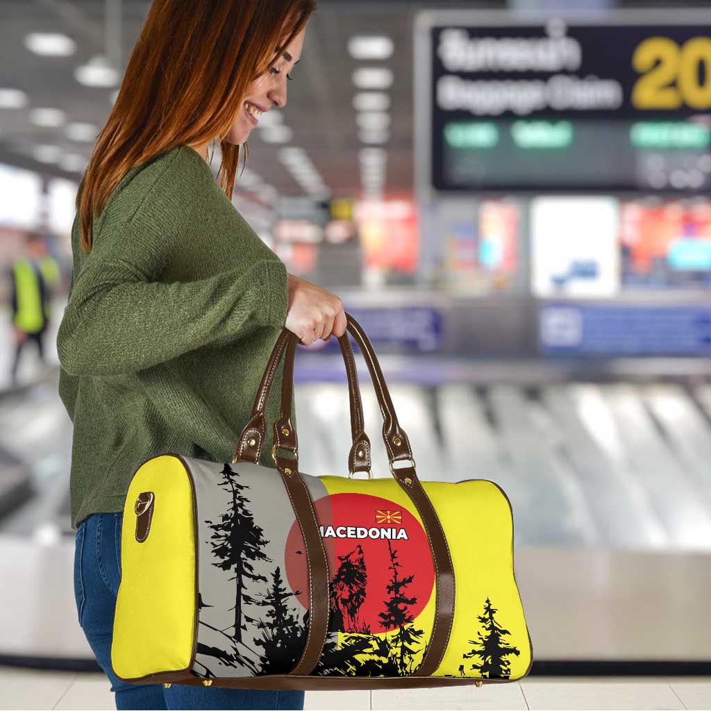 Macedonia Travel Bag with Howling Wolf and Sunset Forest Design - Wonder Print Shop