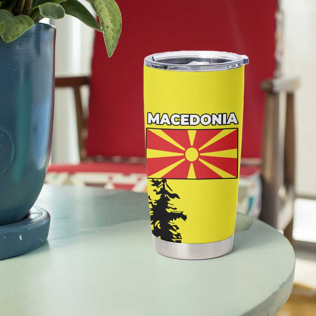 Macedonia Tumbler Cup with Howling Wolf and Sunset Forest Design - Wonder Print Shop