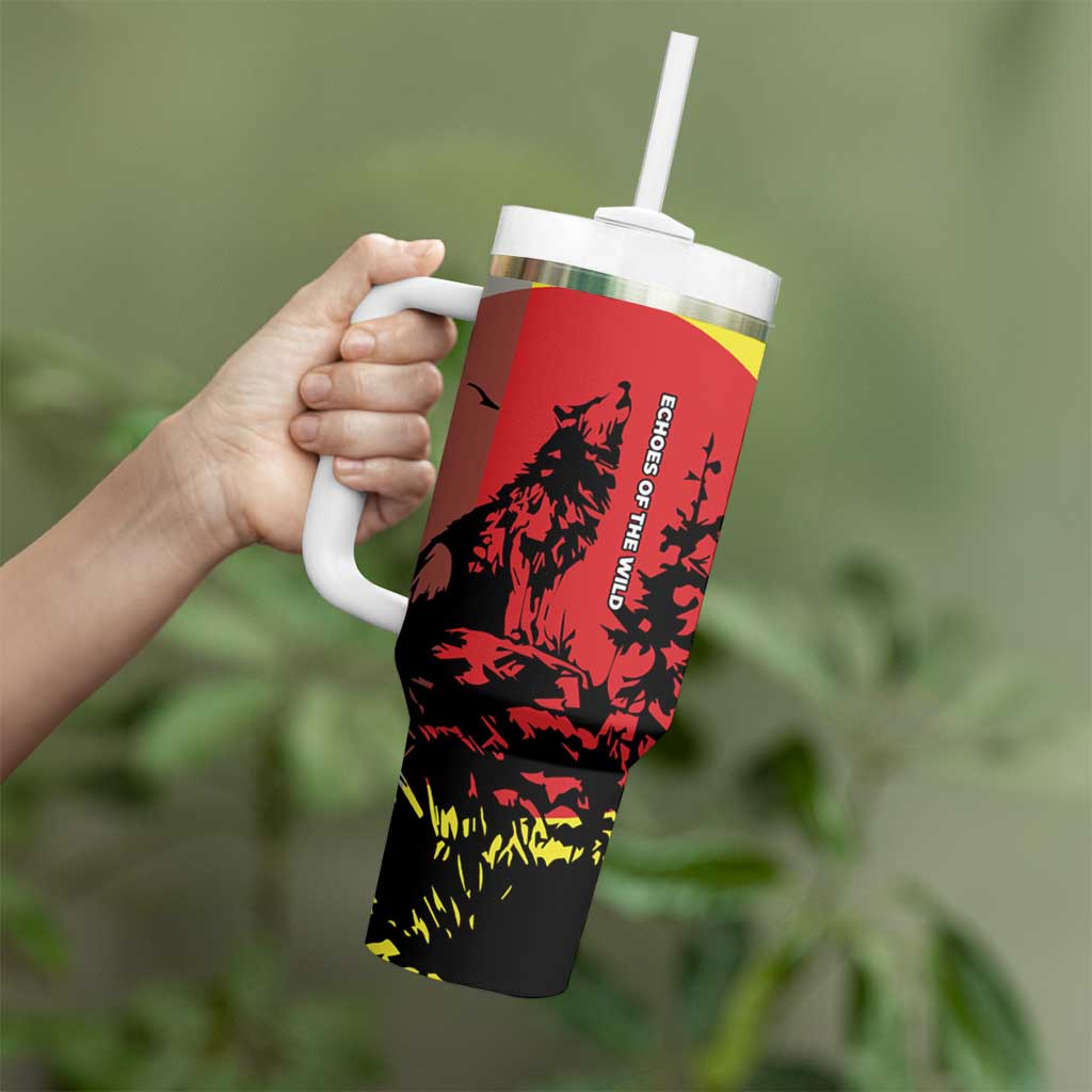 Macedonia Tumbler With Handle with Howling Wolf and Sunset Forest Design - Wonder Print Shop
