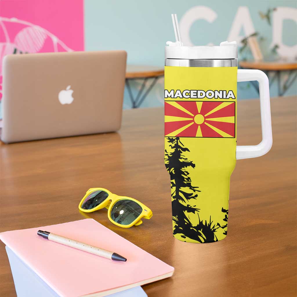 Macedonia Tumbler With Handle with Howling Wolf and Sunset Forest Design - Wonder Print Shop