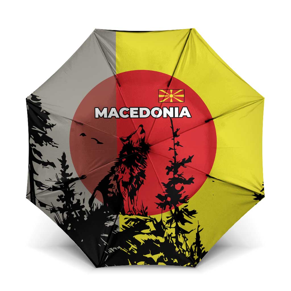 Macedonia Umbrella with Howling Wolf and Sunset Forest Design - Wonder Print Shop