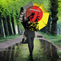 Macedonia Umbrella with Howling Wolf and Sunset Forest Design - Wonder Print Shop