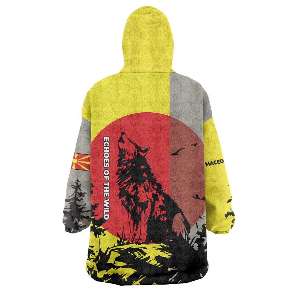 Macedonia Wearable Blanket Hoodie with Howling Wolf and Sunset Forest Design - Wonder Print Shop