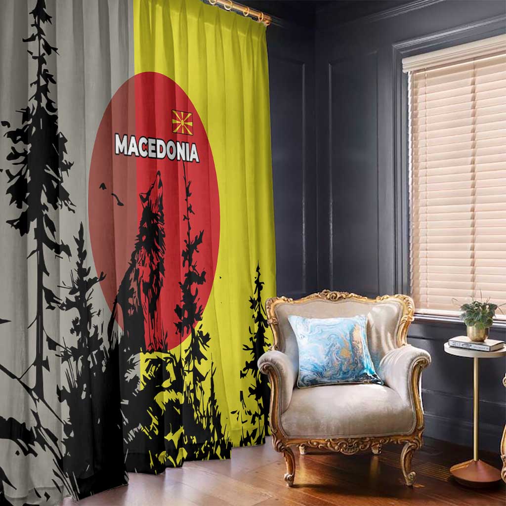 Macedonia Window Curtain with Howling Wolf and Sunset Forest Design - Wonder Print Shop