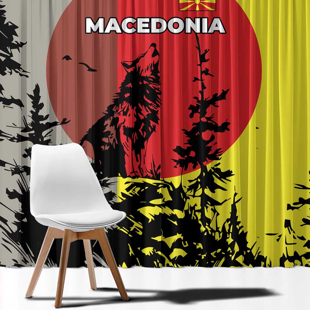 Macedonia Window Curtain with Howling Wolf and Sunset Forest Design - Wonder Print Shop