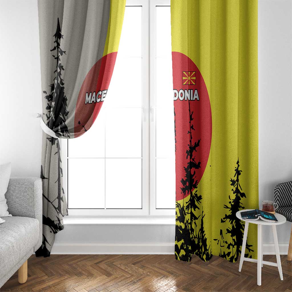 Macedonia Window Curtain with Howling Wolf and Sunset Forest Design - Wonder Print Shop
