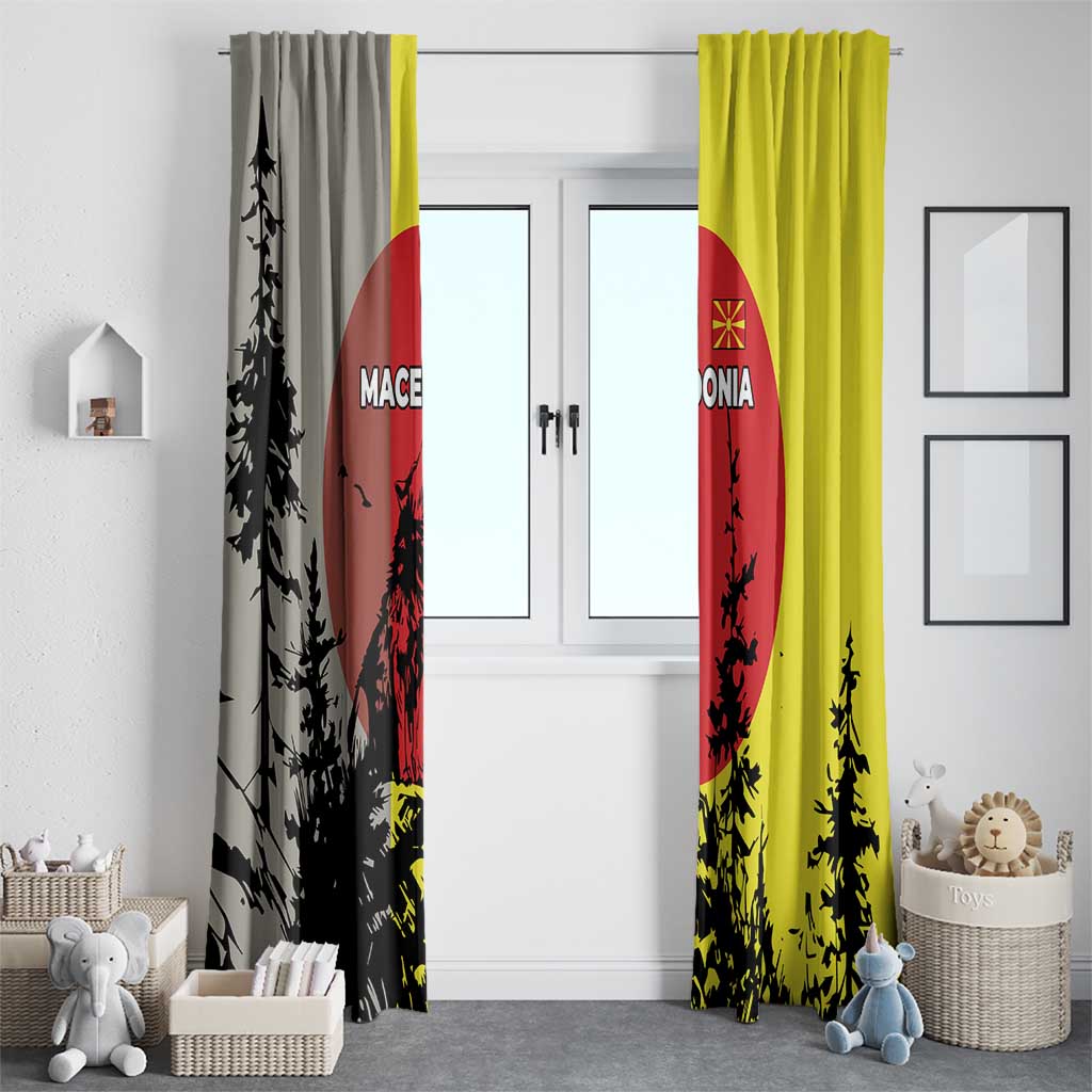 Macedonia Window Curtain with Howling Wolf and Sunset Forest Design - Wonder Print Shop