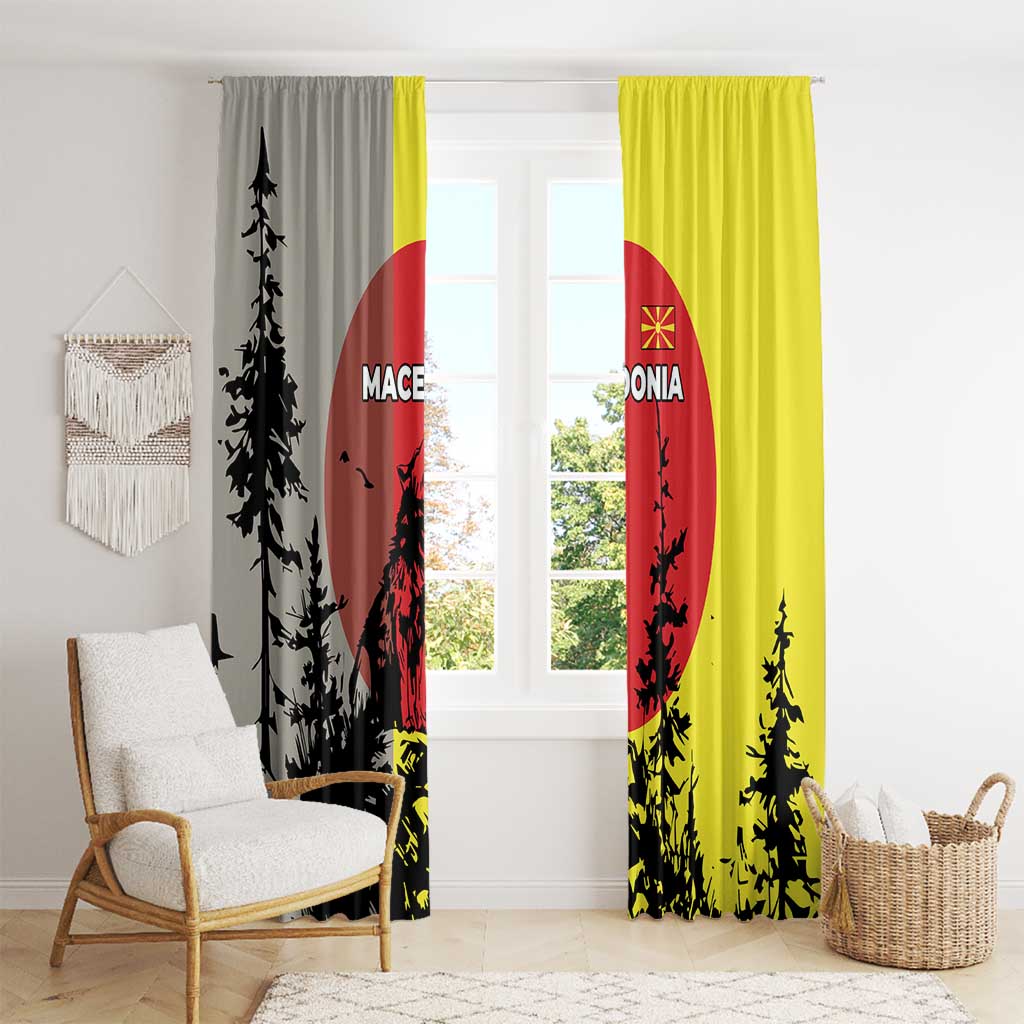Macedonia Window Curtain with Howling Wolf and Sunset Forest Design - Wonder Print Shop