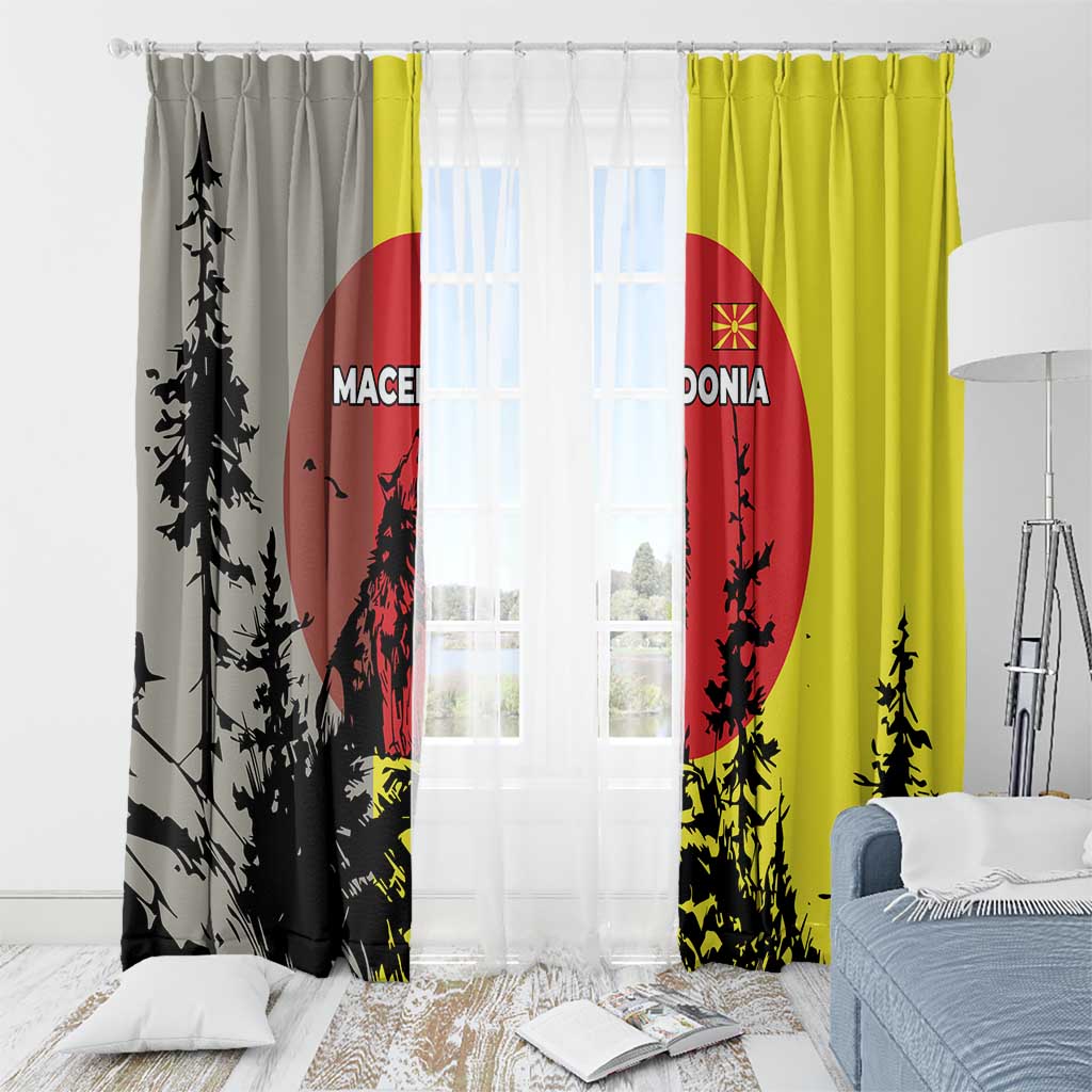 Macedonia Window Curtain with Howling Wolf and Sunset Forest Design - Wonder Print Shop