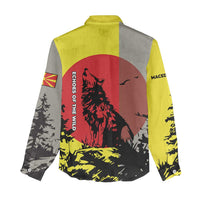 Macedonia Women Casual Shirt with Howling Wolf and Sunset Forest Design - Wonder Print Shop