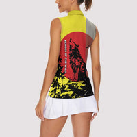 Macedonia Women Sleeveless Polo Shirt with Howling Wolf and Sunset Forest Design - Wonder Print Shop