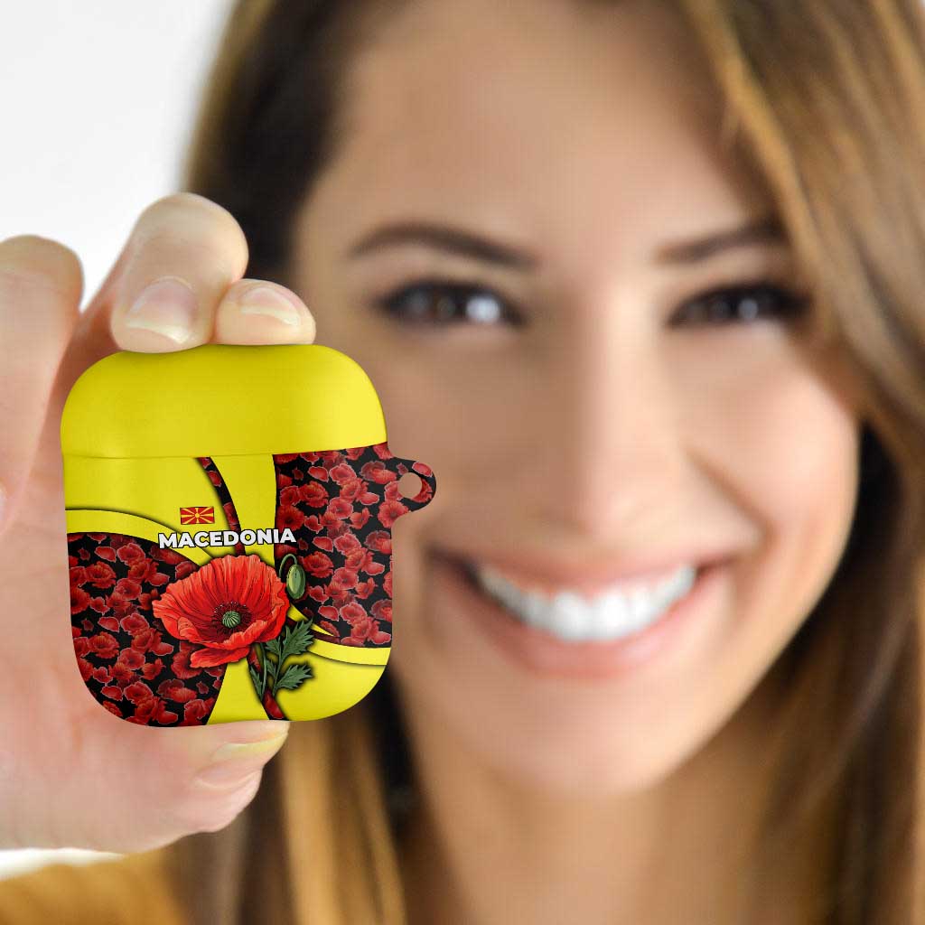 Macedonia AirPods Case with Red Poppy Flower and Curved Panel Design - Wonder Print Shop