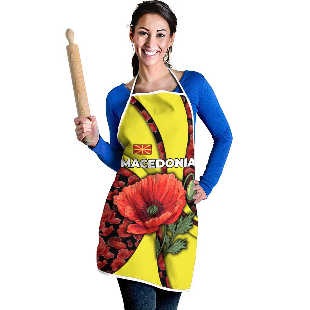 Macedonia Apron with Red Poppy Flower and Curved Panel Design - Wonder Print Shop