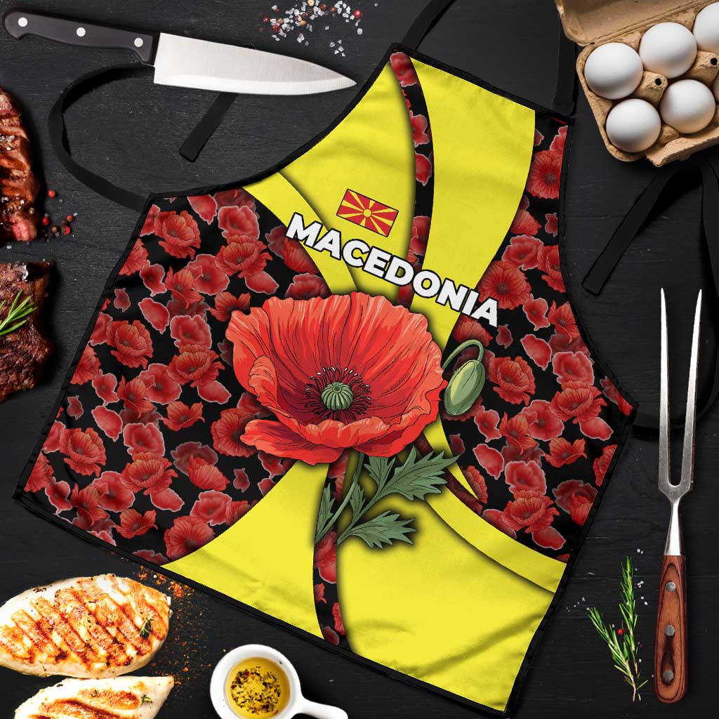 Macedonia Apron with Red Poppy Flower and Curved Panel Design - Wonder Print Shop