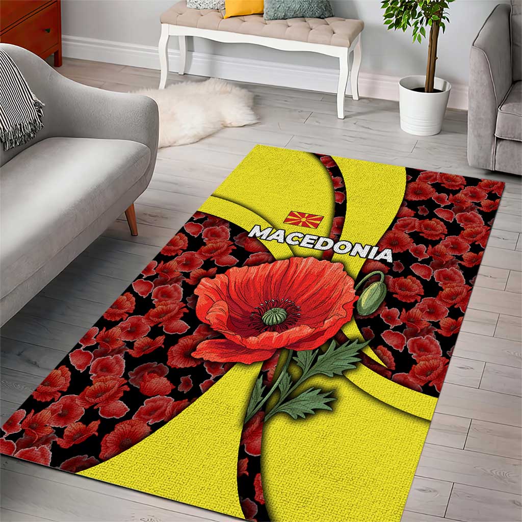 Macedonia Area Rug with Red Poppy Flower and Curved Panel Design - Wonder Print Shop