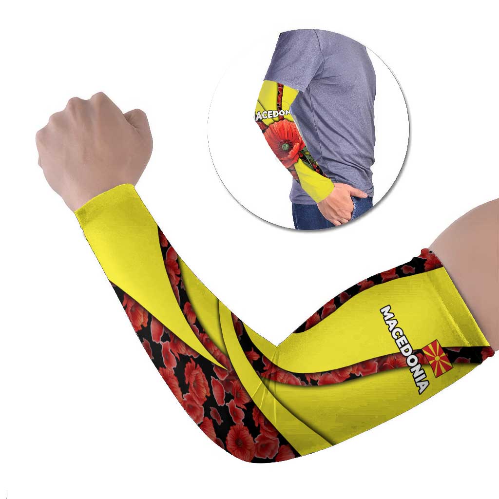 Macedonia Arm Sleeves with Red Poppy Flower and Curved Panel Design - Wonder Print Shop