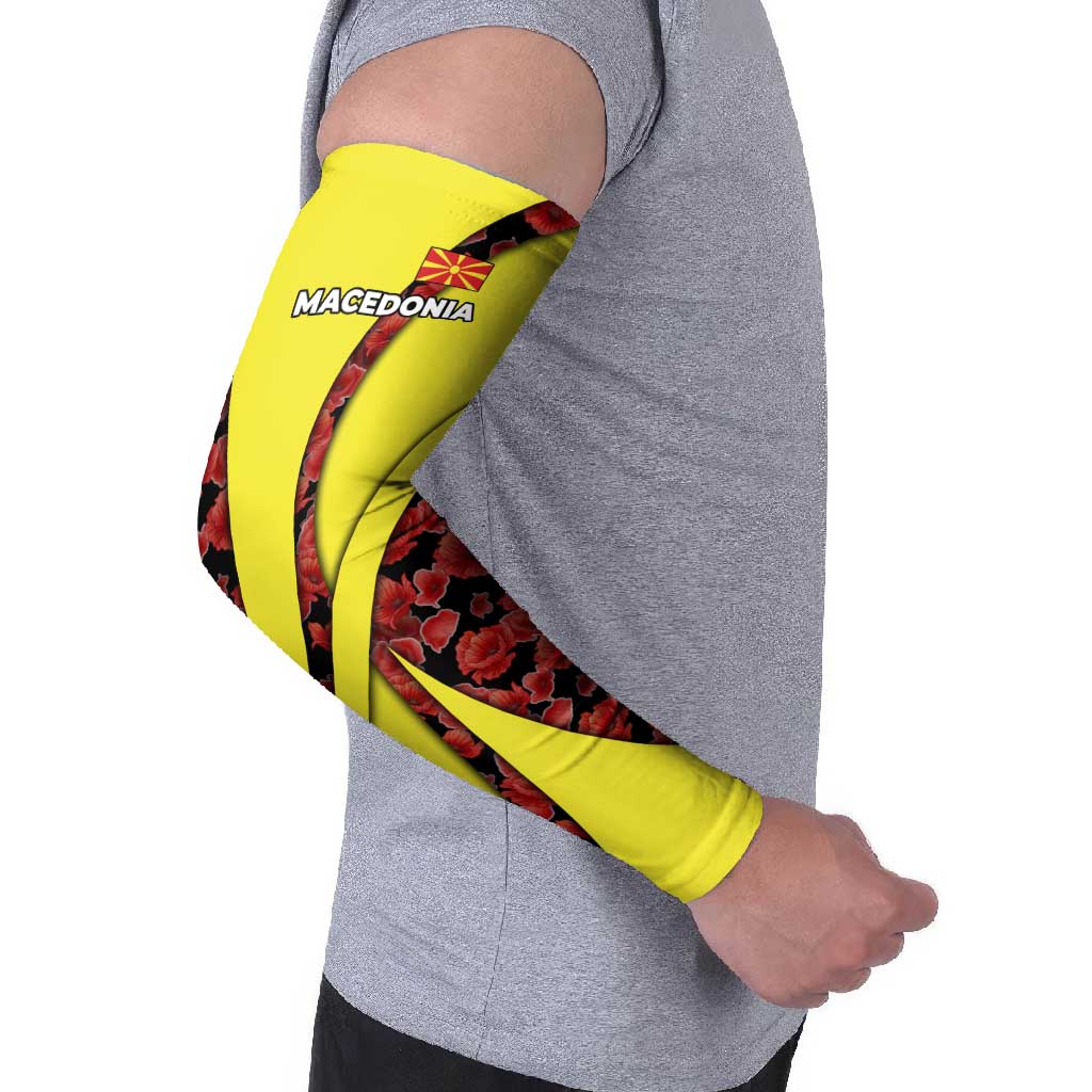 Macedonia Arm Sleeves with Red Poppy Flower and Curved Panel Design - Wonder Print Shop