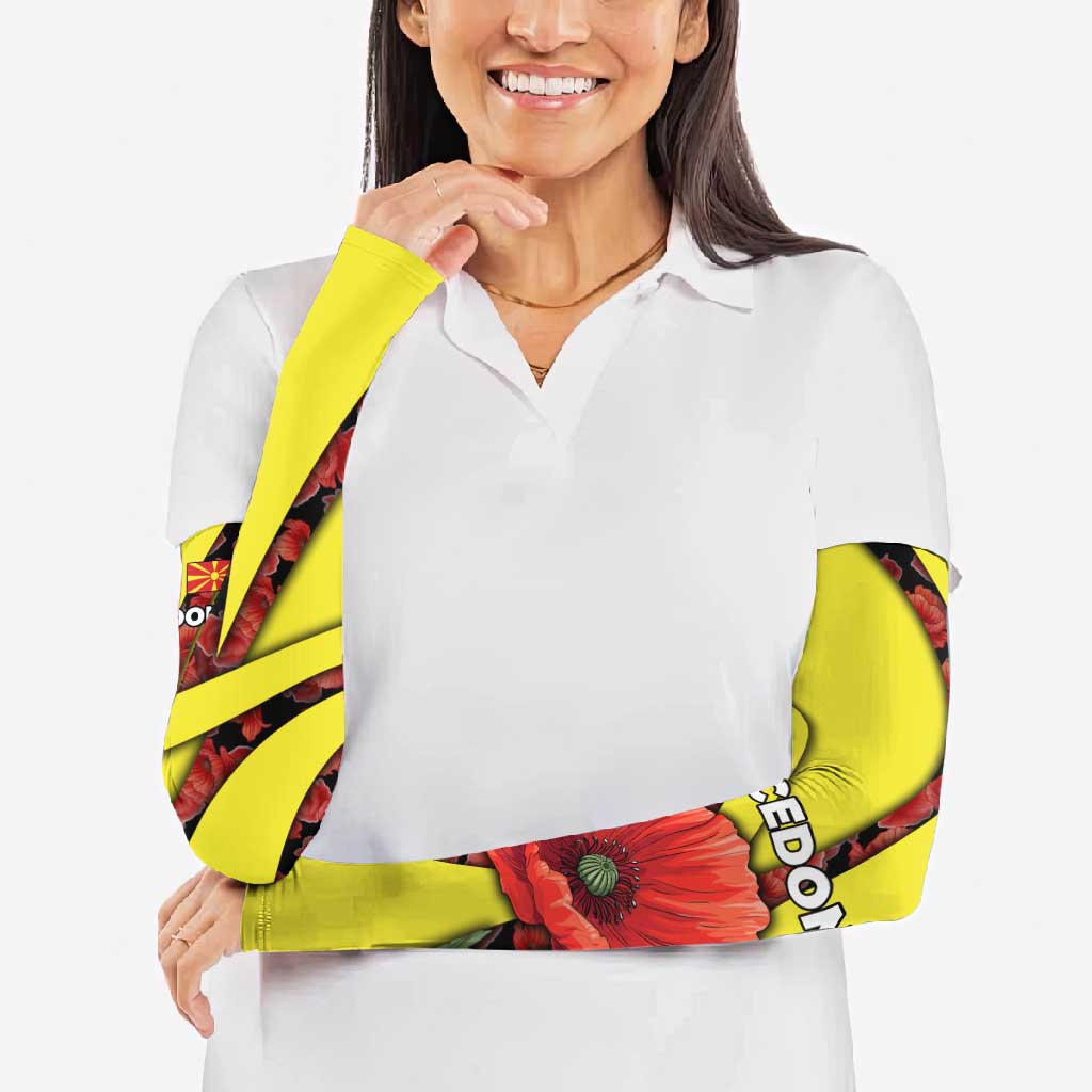 Macedonia Arm Sleeves with Red Poppy Flower and Curved Panel Design - Wonder Print Shop