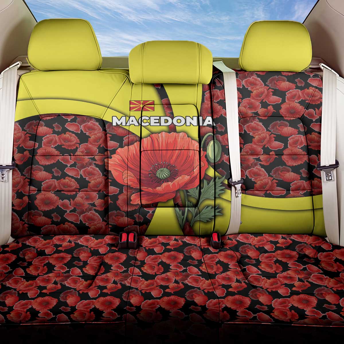 Macedonia Back Car Seat Cover with Red Poppy Flower and Curved Panel Design - Wonder Print Shop