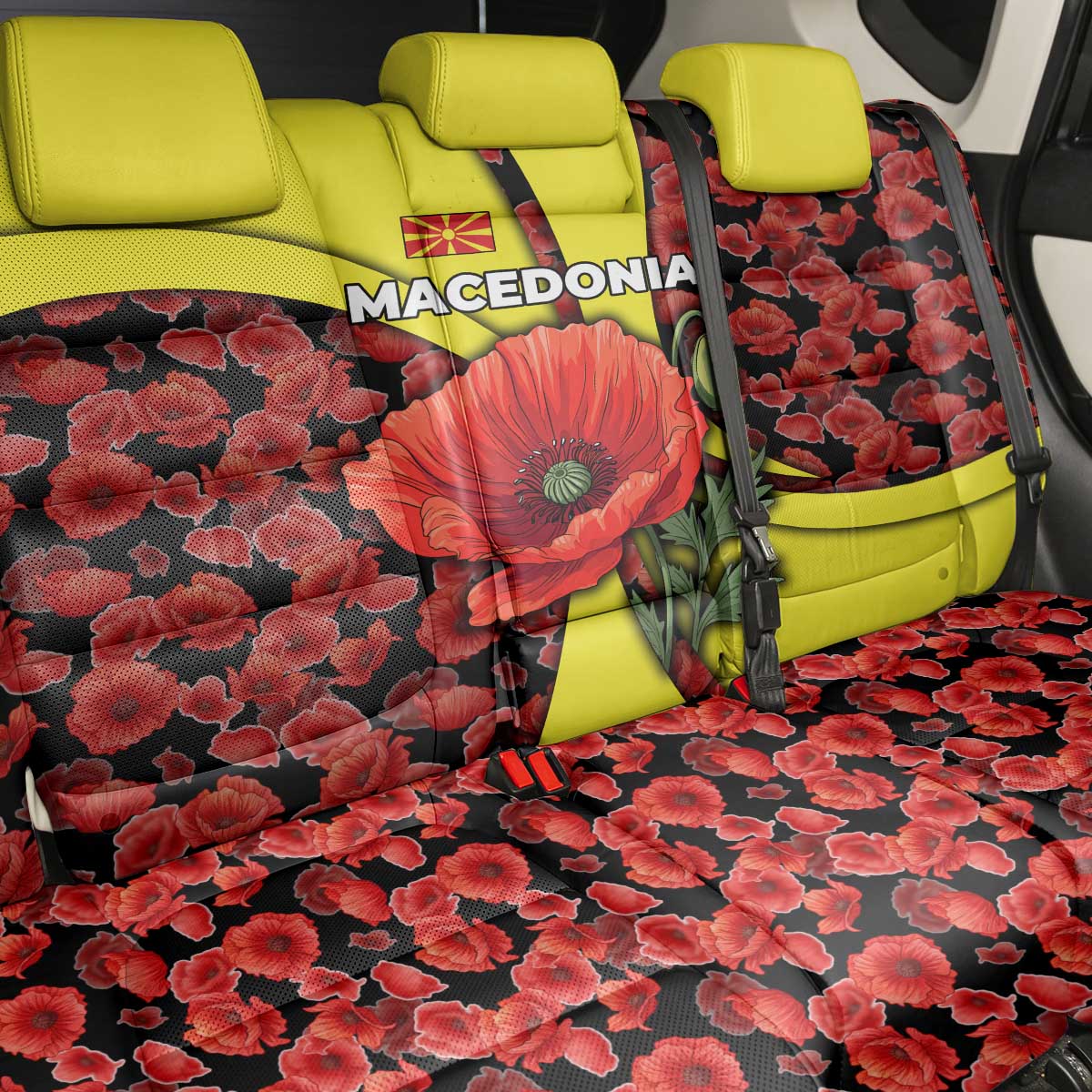 Macedonia Back Car Seat Cover with Red Poppy Flower and Curved Panel Design - Wonder Print Shop