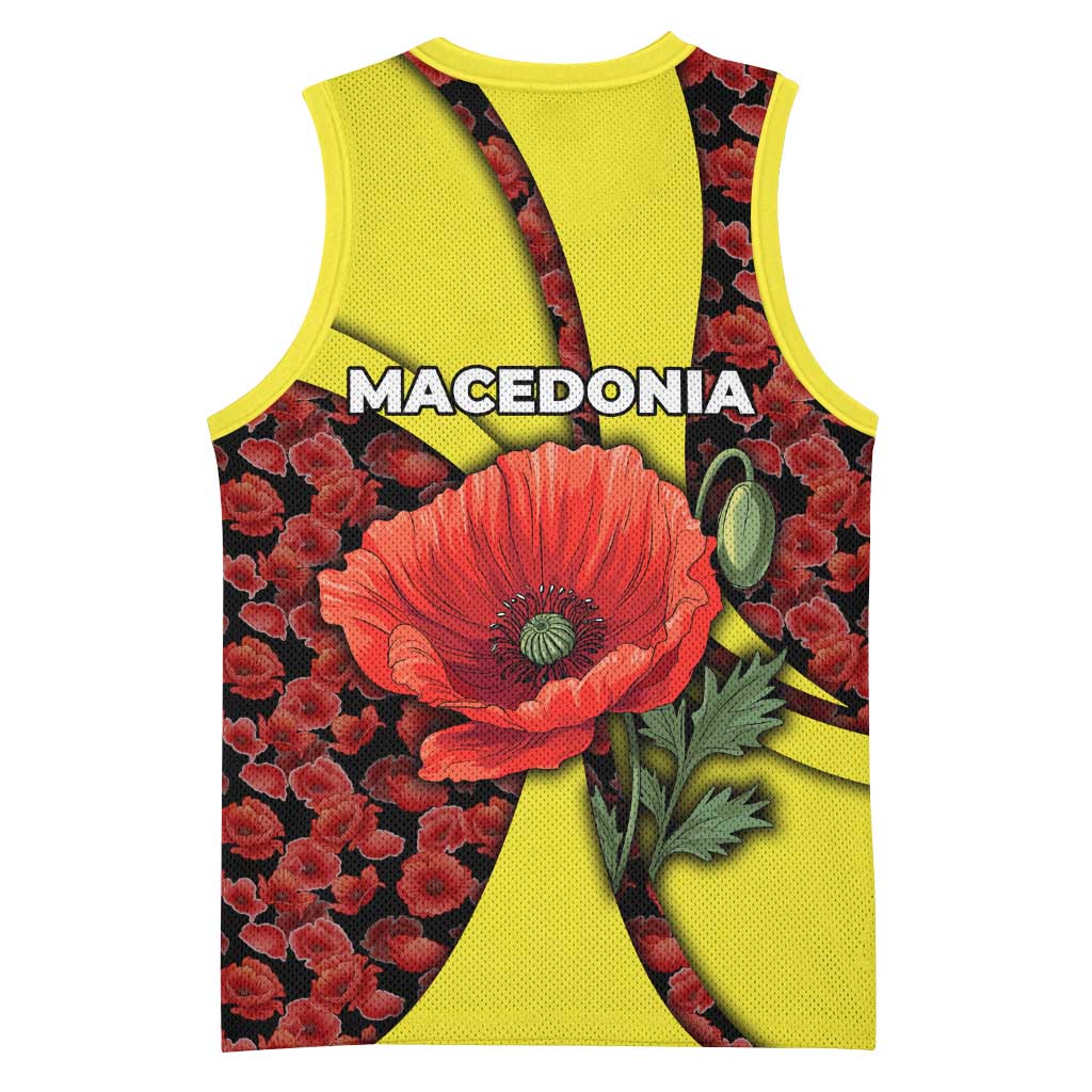 Macedonia Basketball Jersey with Red Poppy Flower and Curved Panel Design - Wonder Print Shop