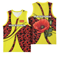 Macedonia Basketball Jersey with Red Poppy Flower and Curved Panel Design - Wonder Print Shop