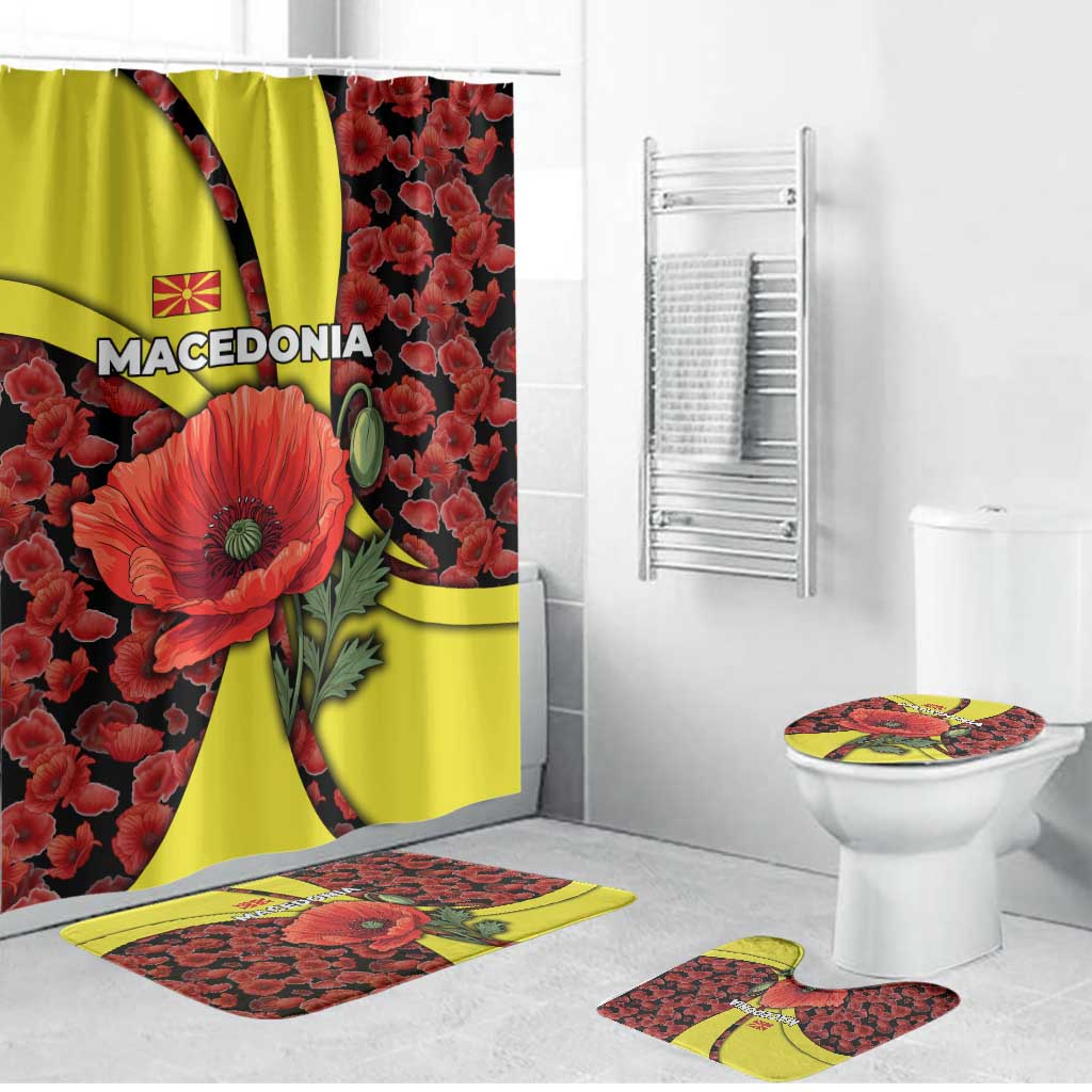 Macedonia Bathroom Set with Red Poppy Flower and Curved Panel Design - Wonder Print Shop