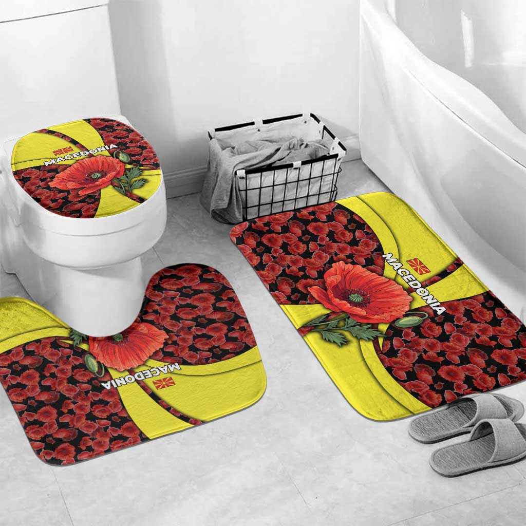Macedonia Bathroom Set with Red Poppy Flower and Curved Panel Design - Wonder Print Shop