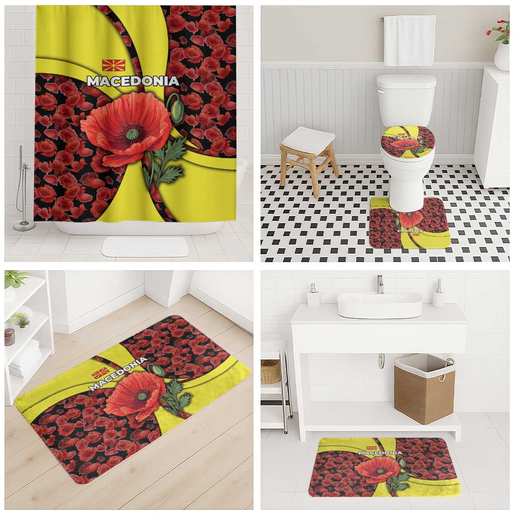 Macedonia Bathroom Set with Red Poppy Flower and Curved Panel Design - Wonder Print Shop