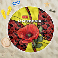 Macedonia Beach Blanket with Red Poppy Flower and Curved Panel Design - Wonder Print Shop