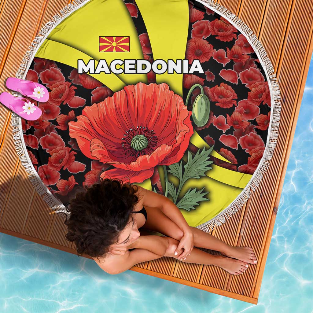 Macedonia Beach Blanket with Red Poppy Flower and Curved Panel Design - Wonder Print Shop