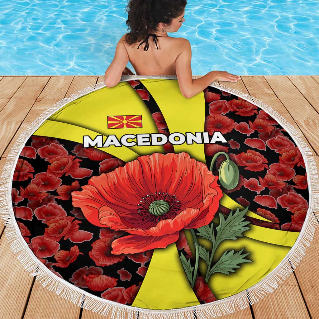 Macedonia Beach Blanket with Red Poppy Flower and Curved Panel Design - Wonder Print Shop