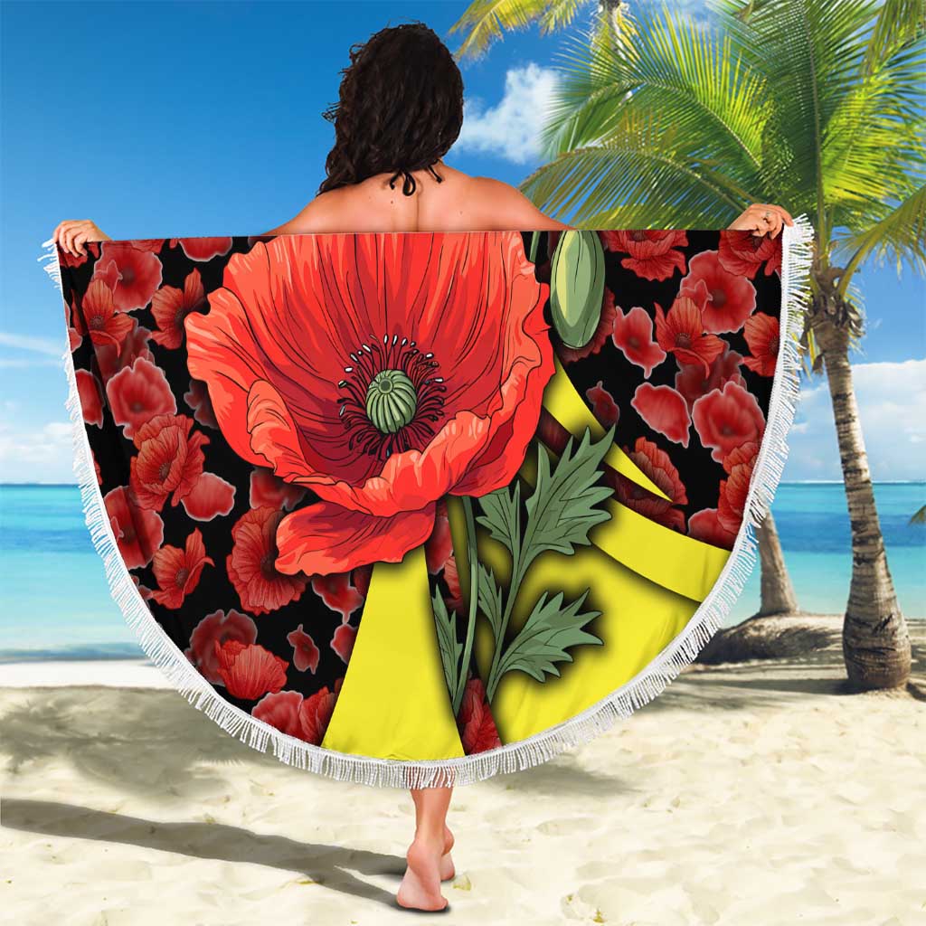 Macedonia Beach Blanket with Red Poppy Flower and Curved Panel Design - Wonder Print Shop