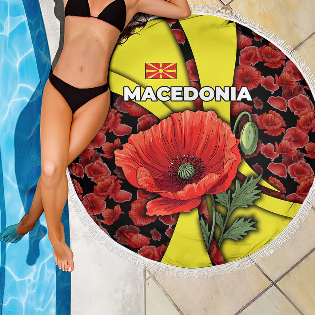 Macedonia Beach Blanket with Red Poppy Flower and Curved Panel Design - Wonder Print Shop