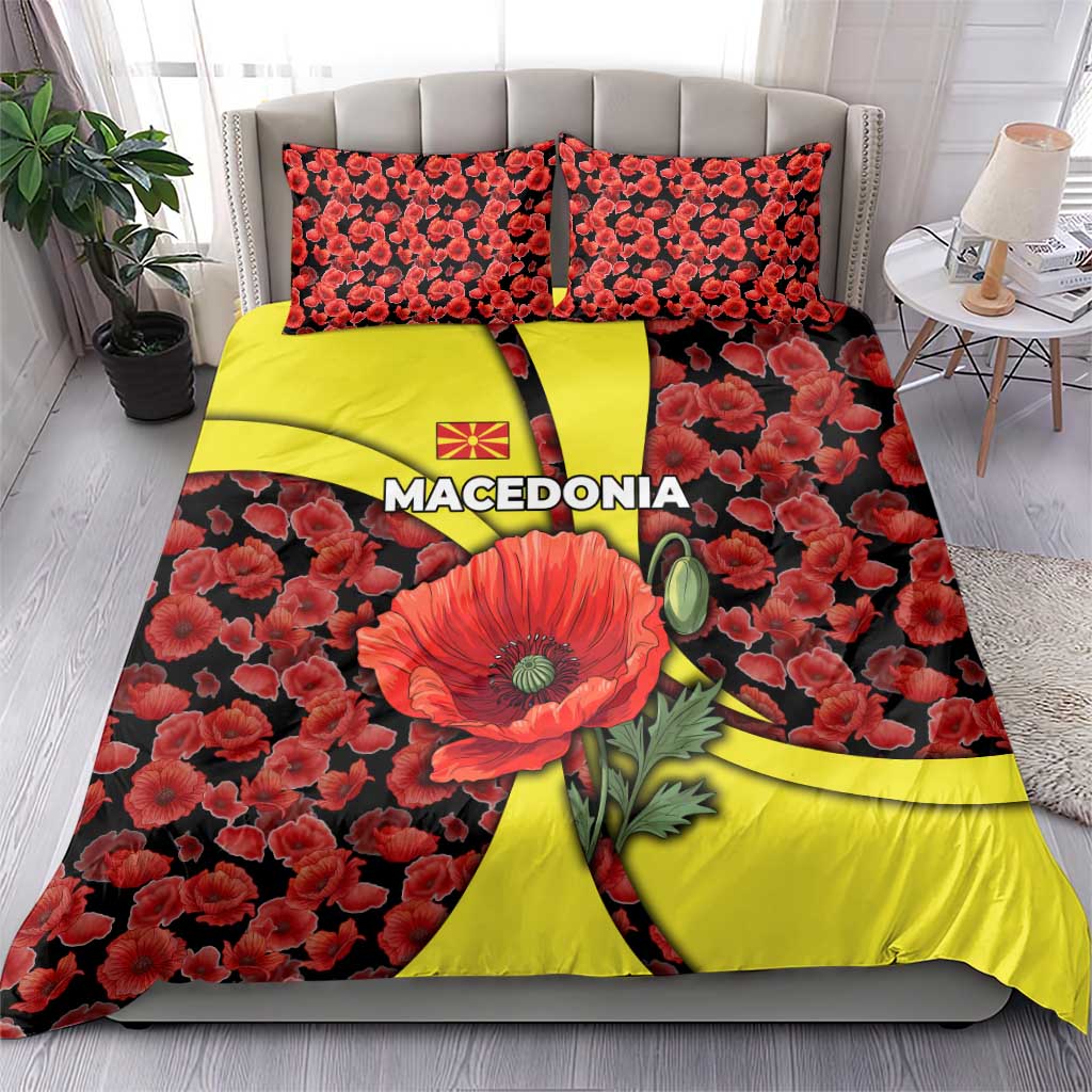 Macedonia Bedding Set with Red Poppy Flower and Curved Panel Design - Wonder Print Shop