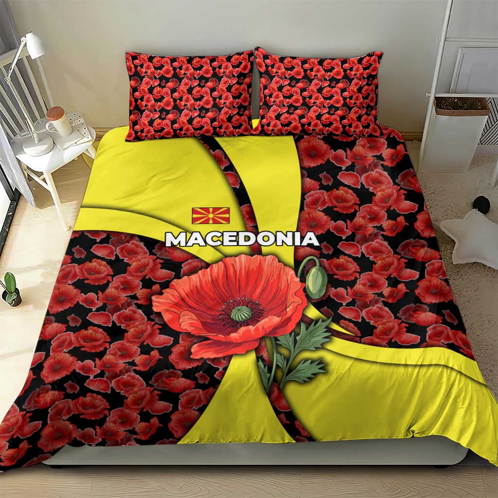 Macedonia Bedding Set with Red Poppy Flower and Curved Panel Design - Wonder Print Shop