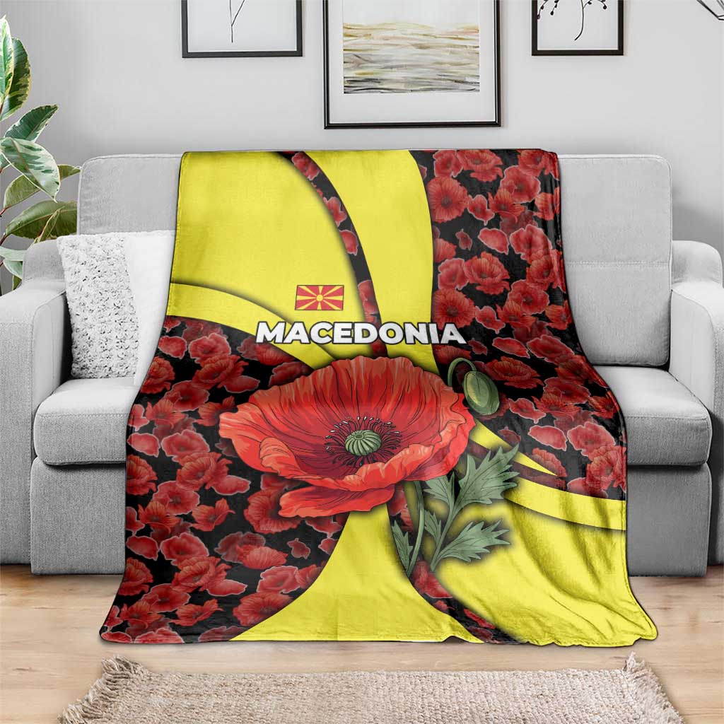Macedonia Blanket with Red Poppy Flower and Curved Panel Design - Wonder Print Shop
