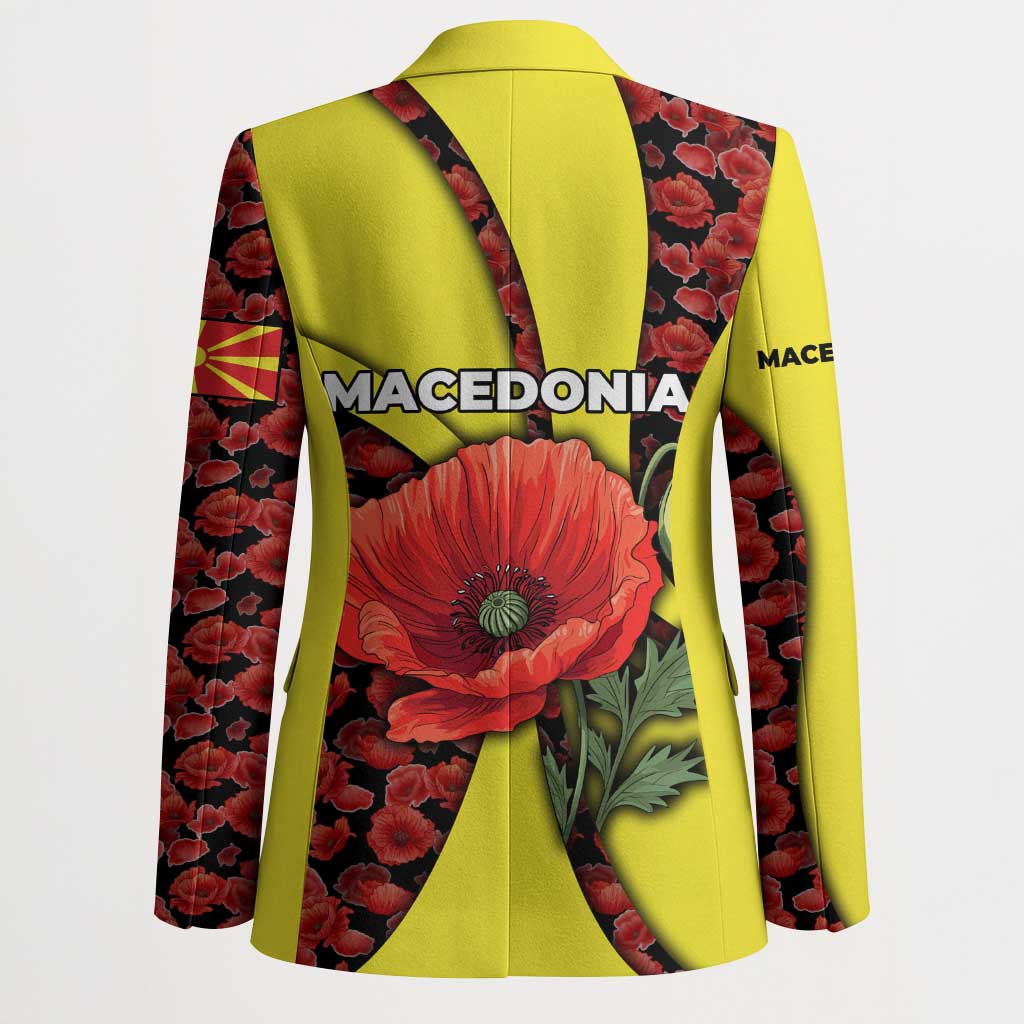 Macedonia Blazer with Red Poppy Flower and Curved Panel Design - Wonder Print Shop